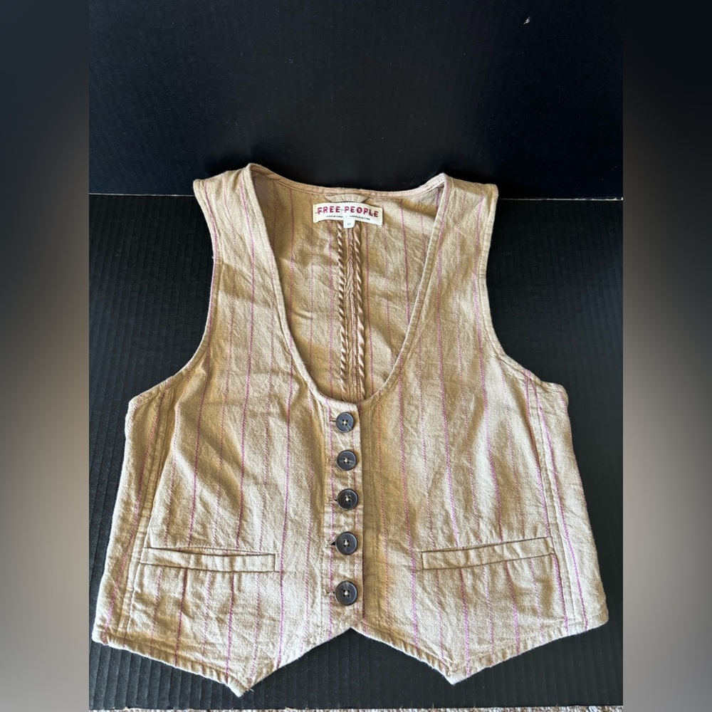 Free People Beige and Pink Pinstripe Vest